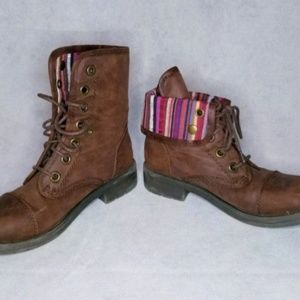 Womens American Eagle Brown Leather Lace Up Boots